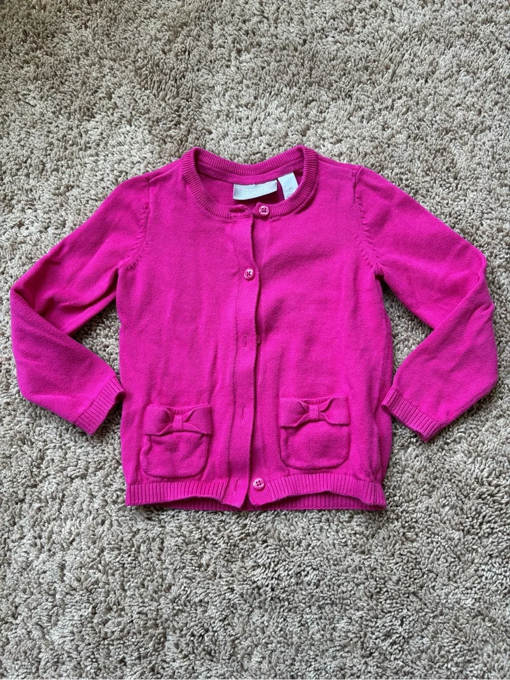 2T Hot Pink Knit Cardigan with Pocket Bows